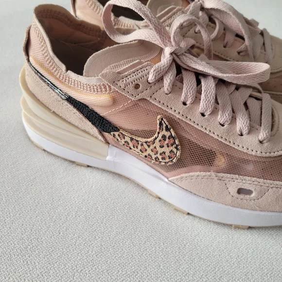 NIKE Waffle One Blush Pink Fossil Stone Leopard Sneakers - Picture 3 of 6